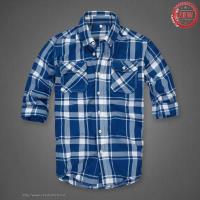 heren abercrombie fitch plaid lang overhemd diepblauw wit On Sale Novel vi65n508